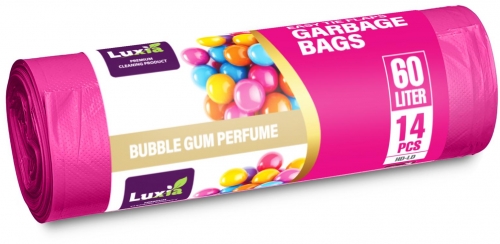 Saci menaj cu urechi Luxia, HDLD, Bubble gum, 60 L, 14buc/rola
