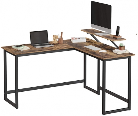 Birou in forma de L cu suport pentru monitor mobil, design industrial, maro/negru Vasagle