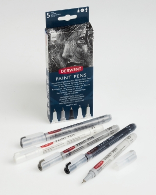 Liner Professional, 0.5 mm, pentru suprafete multiple, 5 buc/set, culori mate, nuante alb-negru, Derwent