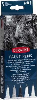 Liner Professional, 0.5 mm, pentru suprafete multiple, 5 buc/set, culori mate, nuante alb-negru, Derwent
