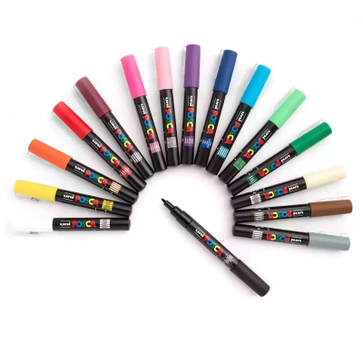 Marker cu vopsea Posca PC-1M, varf 0.7 mm, culori intense, 16 culori/set