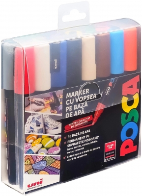 Marker cu vopsea Posca PC-5M, varf 1.8-2.5 mm, 16 culori/set
