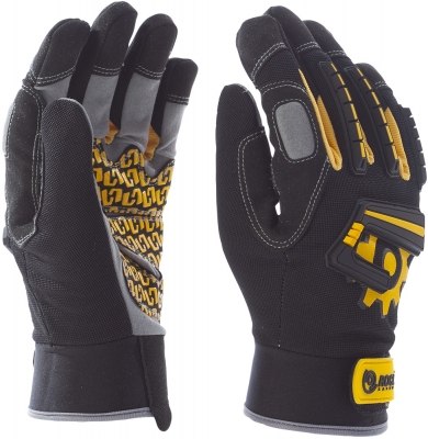 Manusi pentru soferi din piele sintetica, cu palmiera, cu protectie la lovire, marime: M, Negru / Galben, MKS1, Rock Safety 