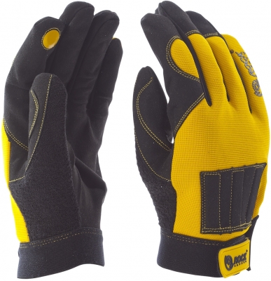 Manusi pentru soferi din pile sintetica, cu palmiera, cu magnet pe dosul palmei si la degetul aratator, Galben lamaie / Negru, MKS2, Rock Safety