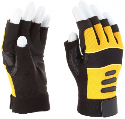 Manusi pentru soferi din piele sintetica, cu palmiera, fara varfuri la degete, marime: 2XL, Galben / Negru, MKSDP-0, Rock Safety 
