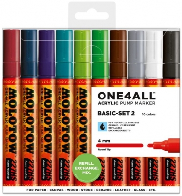 Marker cu vopsea acrilica, varf rotund, 4 mm, 227HS Basic 2, 10 culori/set Molotow
