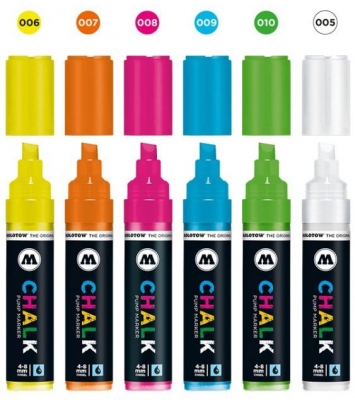Marker creta lichida, varf tesit, 4-8 mm, Chalk Marker Neon, 6 culori/set Molotow