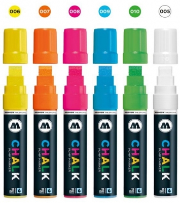 Marker creta lichida, varf High-Flow, 15 mm, Chalk Marker Neon, 6 culori/set Molotow