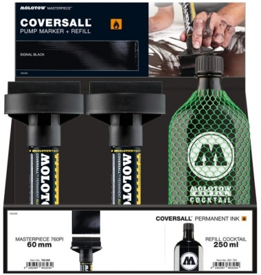 Set 4 markere cu vopsea, varf Flowmaster, 60 mm, Coversall Ink + rezerva 250 ml Molotow