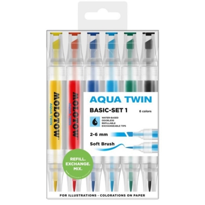 Marker, varf dublu, Aqua Twin Basic 6 buc/set Molotow