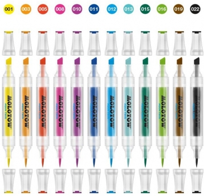 Marker, varf dublu, Aqua Twin Complete Set Color, 12 buc/set Molotow
