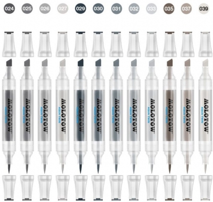 Marker, varf dublu, Aqua Twin Complete Set Grey, 12 buc/set Molotow