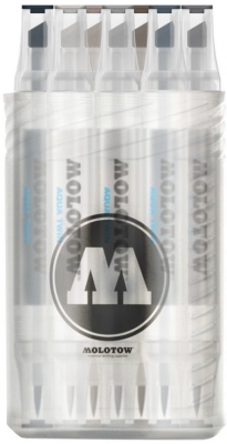 Marker, varf dublu, Aqua Twin Complete Set Grey, 12 buc/set Molotow