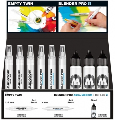 Set 10 markere, diferite dimensiuni, Blender Pro + rezerva 30 ml Molotow