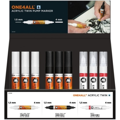 Set markere cu vopsea acrilica, varf dublu, One4All Acrylic Twin 36 buc/set Molotow