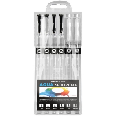 Pensula cu rezervor, diferite dimensiuni, Aqua Squeeze Basic 6 buc/set Molotow
