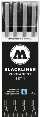 Liner, diferite dimensiuni, Blackliner Set 1, 4 buc/set Molotow