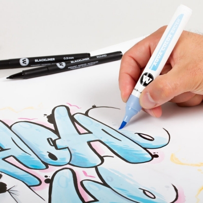Marker caligrafic, varf tip pensula, Aqua Color Brush Basic 2, 12 culori/set Molotow 