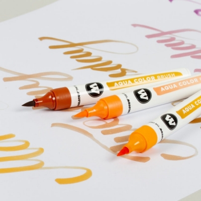 Marker caligrafic, varf tip pensula, Aqua Color Brush Basic 2, 12 culori/set Molotow 
