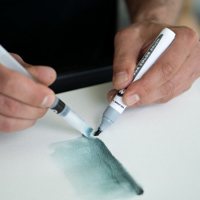 Marker caligrafic, varf tip pensula, Aqua Color Brush Grey, 12 culori/set Molotow