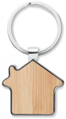 Breloc din metal si bambus in forma de locuinta 