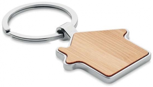 Breloc din metal si bambus in forma de locuinta 