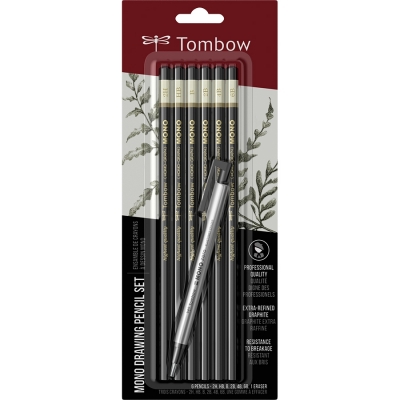Creioane grafit si radiera, tarii diferite, MONO, 6 buc/set Tombow