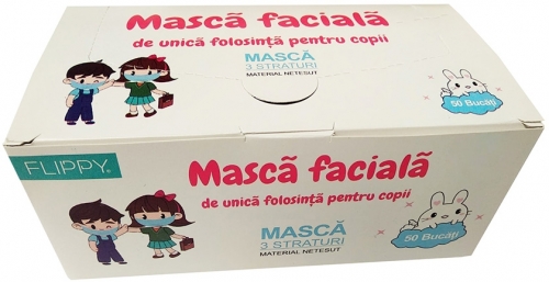 Masca protectie respiratorie, pentru copii, de unica folosinta, 3 straturi, 50 buc/set