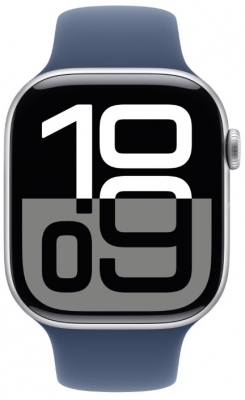 Apple Watch 10, GPS, Cellular, Carcasa Silver Aluminium Case 46mm, Denim Sport Band - S/M