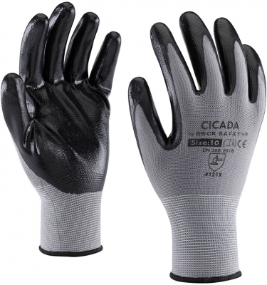 Manusi de asamblare din poliester cu palma imersata in nitril, Alb, Cicada, Rock Safety 