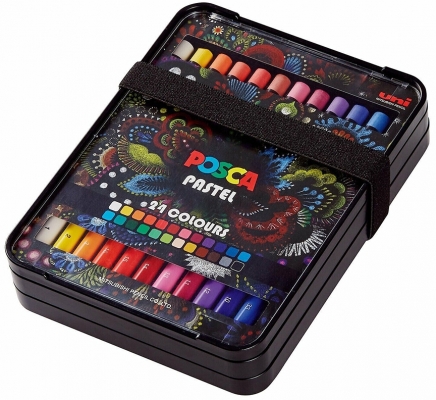 Creioane cerate colorate 24 culori/set Posca Uni-Ball, KPA-100, 1.0-6.8mm