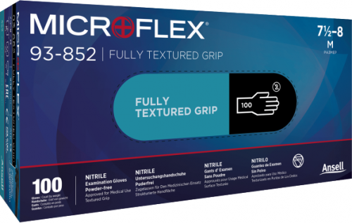 Manusi antistatice din nitril fara pudra MICROFLEX 93-852, negru, manseta standard, 100 buc / cutie, Ansell