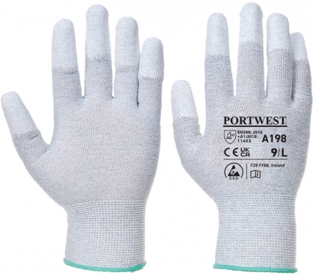 Manusi antistatice cu PU Fingertip, Gri, Portwest