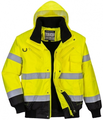 Jacheta bomber Hi-Vis Contrast, Galben/Negru, Portwest 
