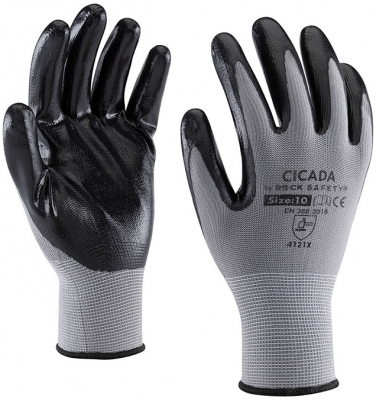 Manusi de asamblare din poliester cu palma imersata in nitril, Alb, Cicada, Rock Safety 