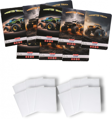Pachet 10 caiete + coperti A5, 48 file, patratele, Monster Truck Herlitz