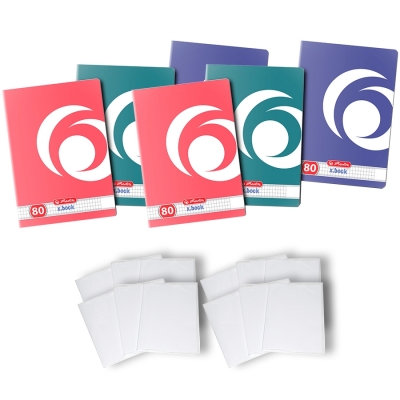 Pachet 5 caiete + coperti A5, 80 file, 70g/mp, matematica, Rainbow Herlitz