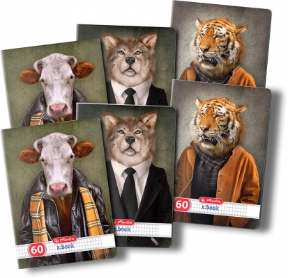 Caiet A4, 60 file, matematica, Hipster Animals, 5 buc/set, Herlitz