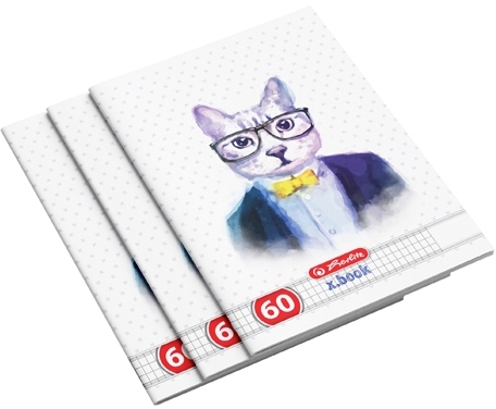Caiet A4, 60 file, matematica, Hipster Animals, 5 buc/set, Herlitz
