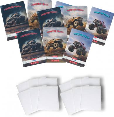 Pachet 10 caiete + coperti A5, 48 file, dictando, Monster Truck Herlitz