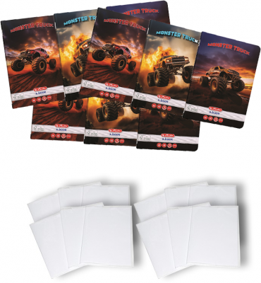 Pachet 10 caiete + coperti A5, 48 file, dictando, Monster Truck Herlitz