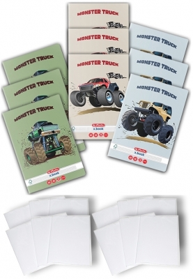 Pachet 10 caiete + coperti A5, 48 file, patratele, Monster Truck Herlitz