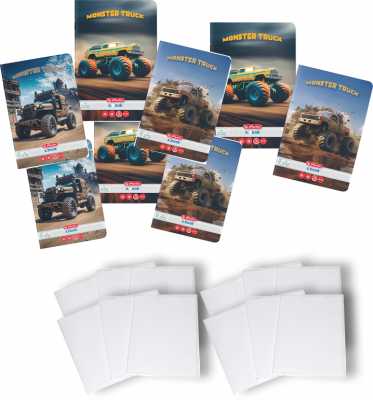 Pachet 10 caiete + coperti A5, 48 file, patratele, Monster Truck Herlitz