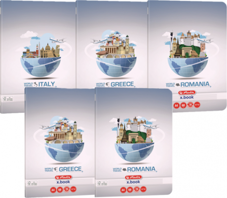 Caiet A4, 60 file, dictando, colturi rotunjite, Travel, 5 buc/set, Herlitz