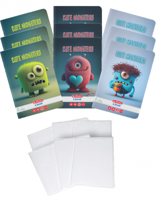 Pachet 10 caiete + coperti A5, 48 file, dictando, Cute Monster, Herlitz