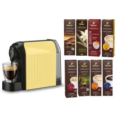 Espressor Tchibo Cafissimo Easy Vanilla + Set capsule cafea Tchibo Cafissimo Starter Pack Max 8 cutii/set