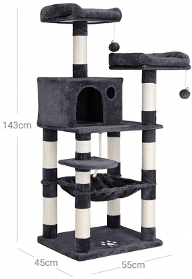 Copac pentru pisici cu hamac de 143 cm gri Feandrea