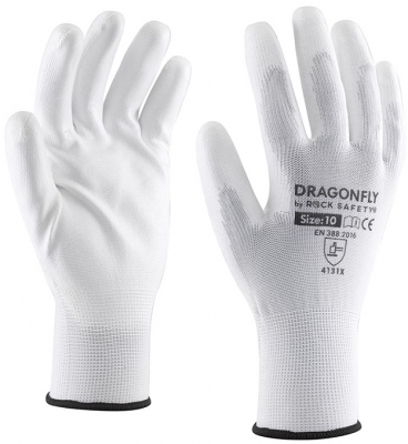 Manusi de asamblare din poliester cu palma imersata in PU, Alb, Dragonfly, Rock Safety