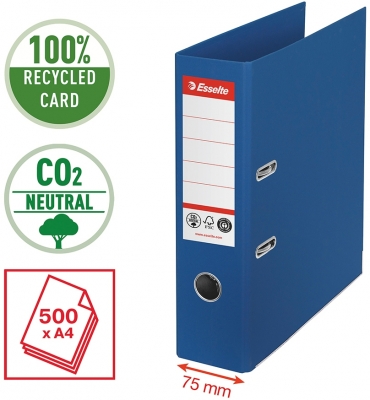 Biblioraft No.1 Power Recycled, carton reciclat si reciclabil cu amprenta CO2 neutra, A4, 75 mm, Esselte