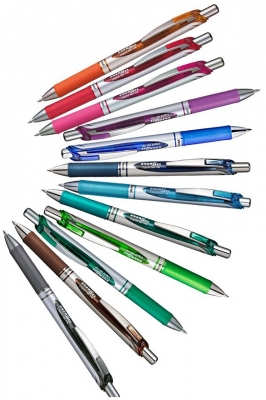 Roller cu gel EnerGel, 0.7 mm, cu mecanism, 6 culori/set Pentel